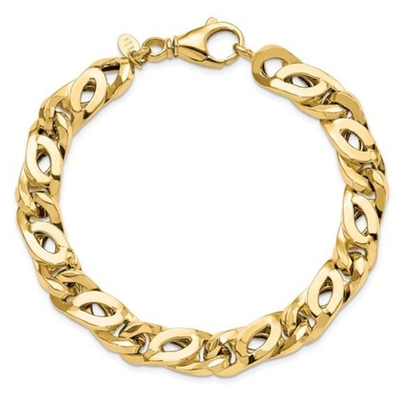 New, 14k Gold Men's Tiger's Eye Link Bracelet, 9 inches long - Picture 1 of 4